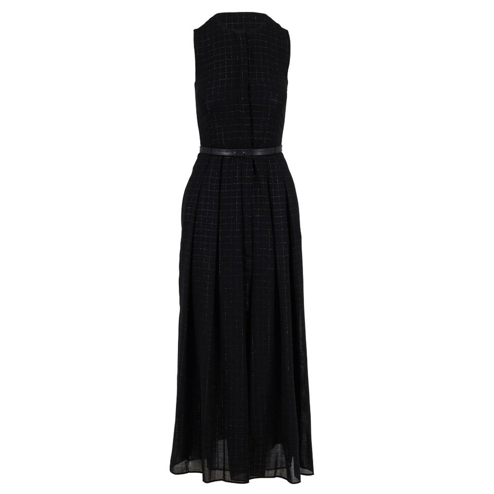 Akris - Black Wool Lurex Plaid Belted Sleeveless Dress (NWT)